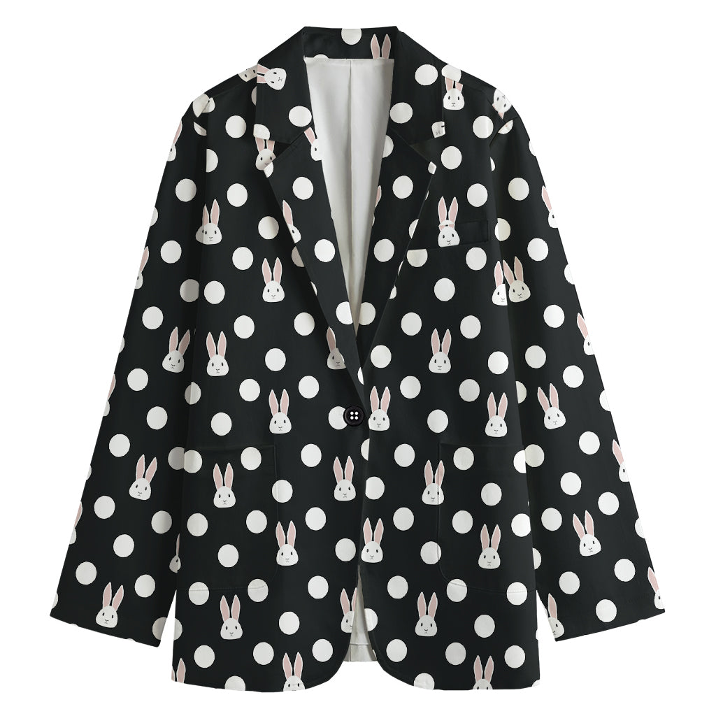 Polka Dot Rabbit Pattern Print Women's Cotton Blazer