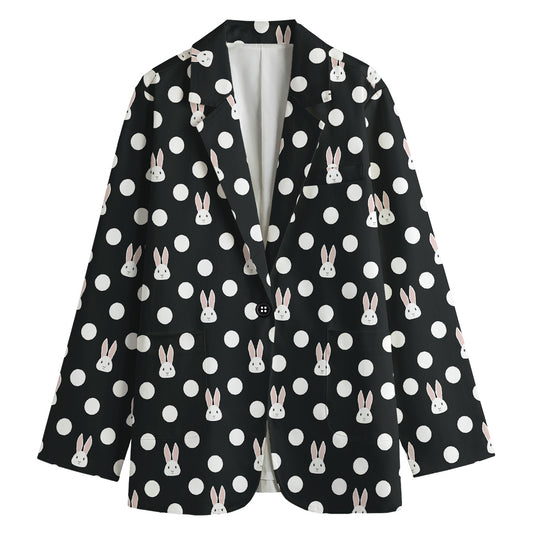 Polka Dot Rabbit Pattern Print Women's Cotton Blazer
