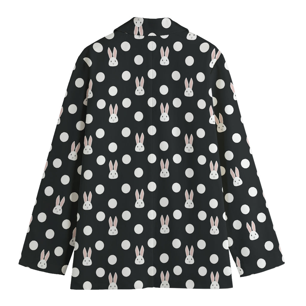 Polka Dot Rabbit Pattern Print Women's Cotton Blazer