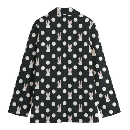 Polka Dot Rabbit Pattern Print Women's Cotton Blazer
