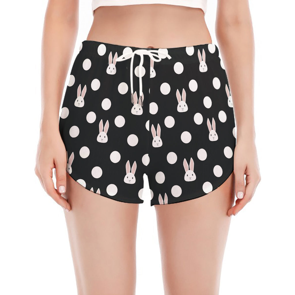 Polka Dot Rabbit Pattern Print Women's Split Running Shorts