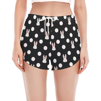 Polka Dot Rabbit Pattern Print Women's Split Running Shorts