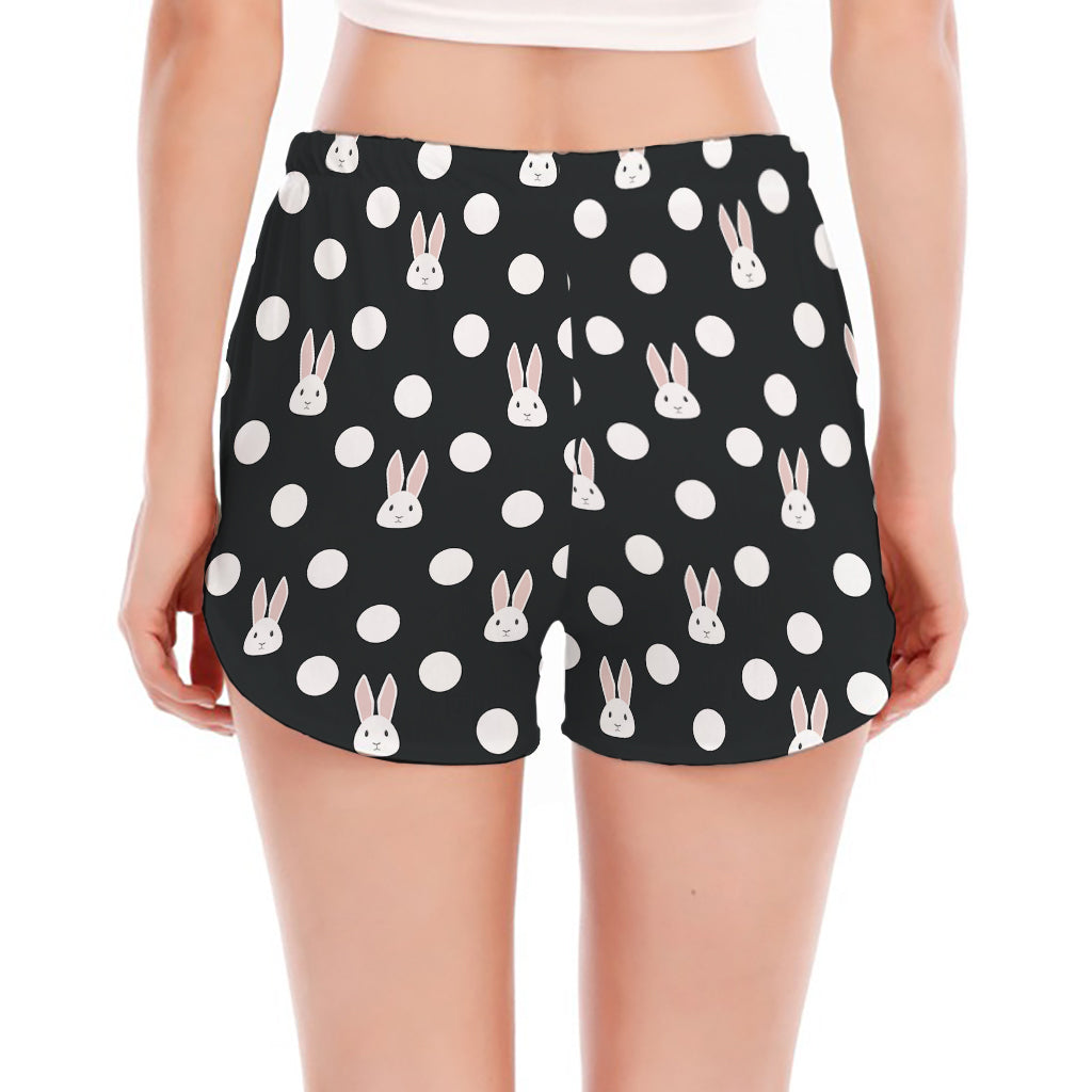 Polka Dot Rabbit Pattern Print Women's Split Running Shorts