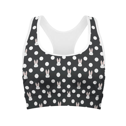 Polka Dot Rabbit Pattern Print Women's Sports Bra
