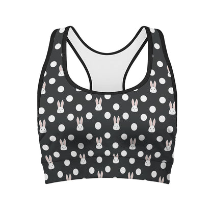 Polka Dot Rabbit Pattern Print Women's Sports Bra