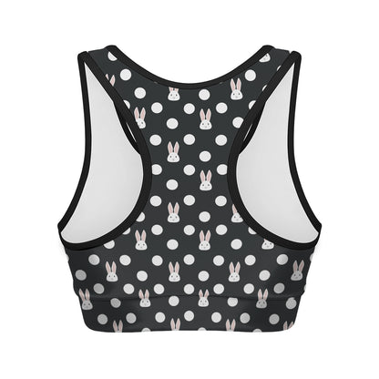 Polka Dot Rabbit Pattern Print Women's Sports Bra