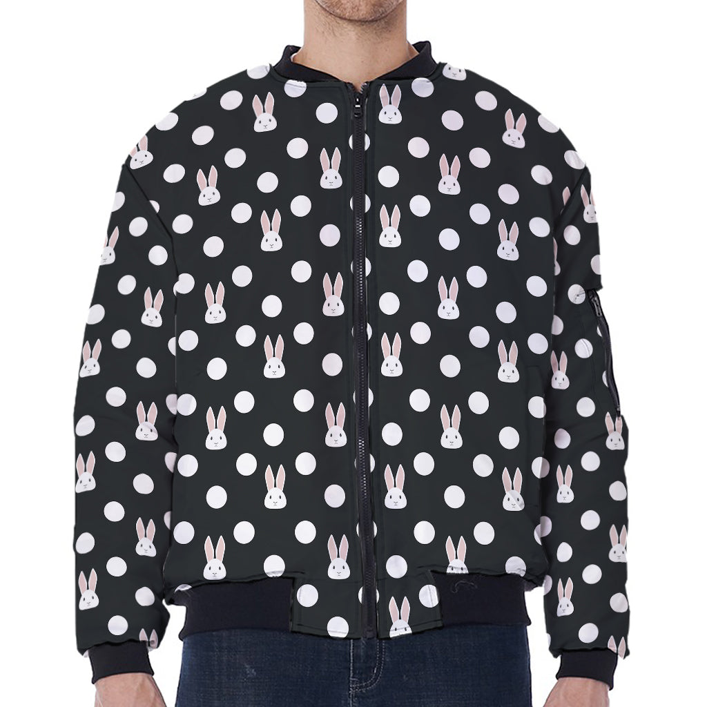 Polka Dot Rabbit Pattern Print Zip Sleeve Bomber Jacket