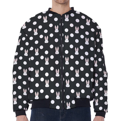 Polka Dot Rabbit Pattern Print Zip Sleeve Bomber Jacket