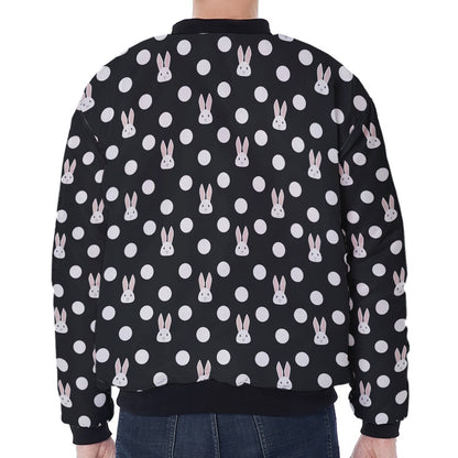 Polka Dot Rabbit Pattern Print Zip Sleeve Bomber Jacket