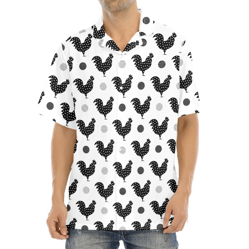 Polka Dot Rooster Pattern Print Aloha Shirt