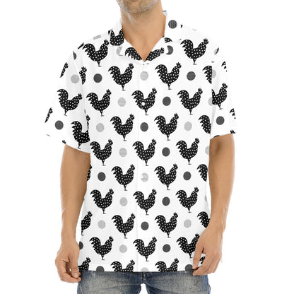 Polka Dot Rooster Pattern Print Aloha Shirt