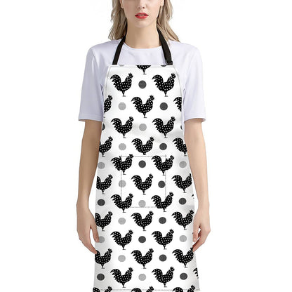 Polka Dot Rooster Pattern Print Bib Apron With Pocket