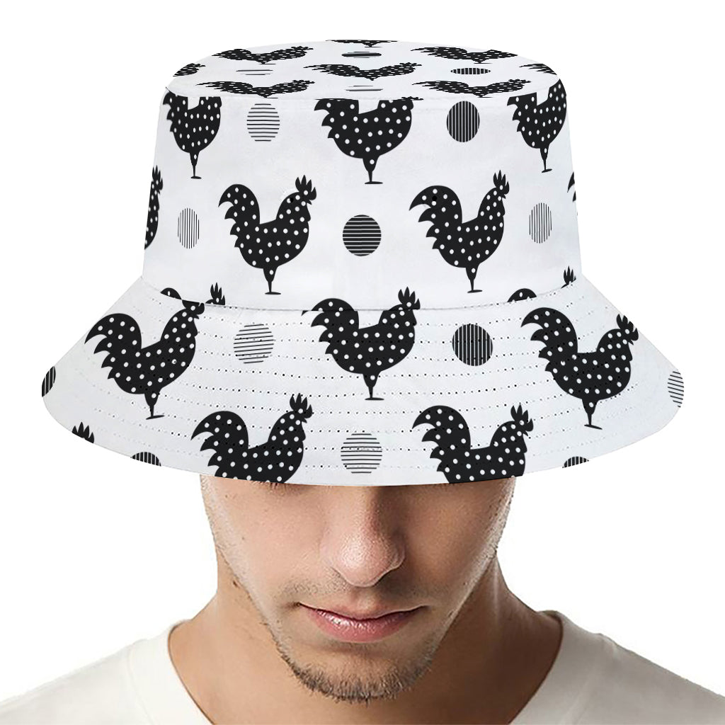 Polka Dot Rooster Pattern Print Bucket Hat