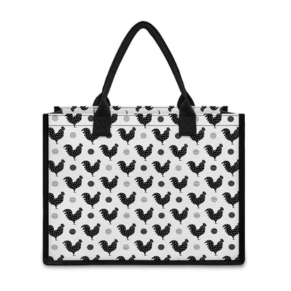 Polka Dot Rooster Pattern Print Canvas Tote Bag