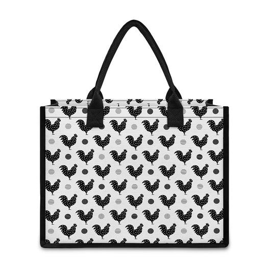 Polka Dot Rooster Pattern Print Canvas Tote Bag