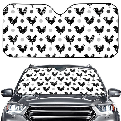 Polka Dot Rooster Pattern Print Car Windshield Sun Shade