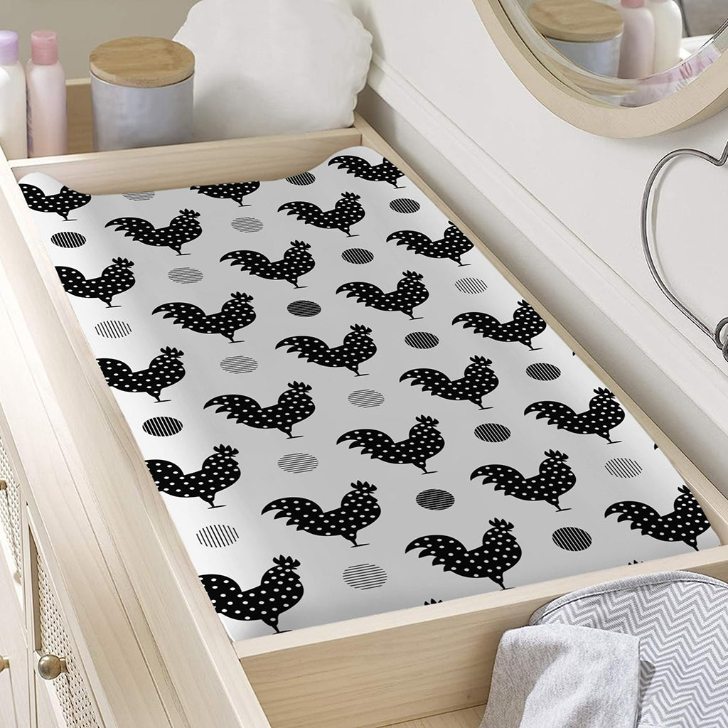 Polka Dot Rooster Pattern Print Changing Pad Cover