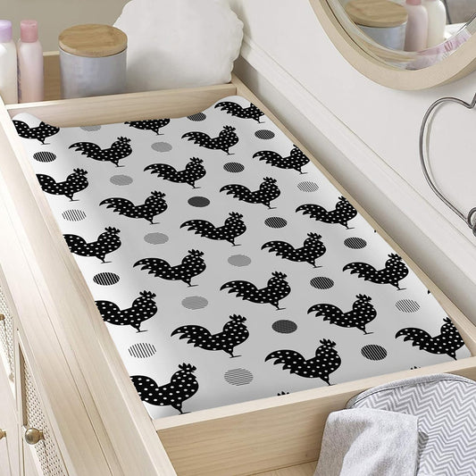 Polka Dot Rooster Pattern Print Changing Pad Cover