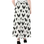 Polka Dot Rooster Pattern Print Chiffon Maxi Skirt