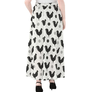 Polka Dot Rooster Pattern Print Chiffon Maxi Skirt