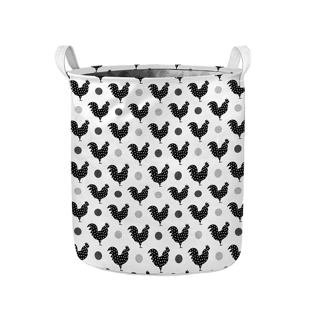 Polka Dot Rooster Pattern Print Collapsible Laundry Basket