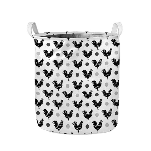Polka Dot Rooster Pattern Print Collapsible Laundry Basket