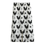 Polka Dot Rooster Pattern Print Cotton Front Slit Maxi Skirt