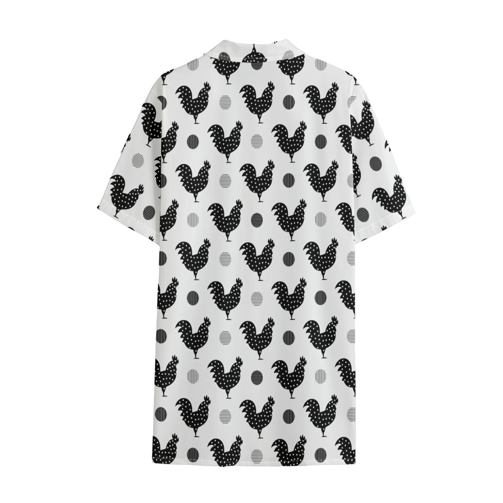 Polka Dot Rooster Pattern Print Cotton Hawaiian Shirt