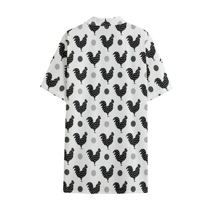 Polka Dot Rooster Pattern Print Cotton Hawaiian Shirt