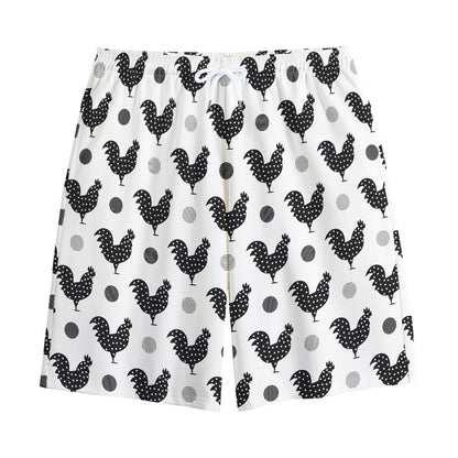 Polka Dot Rooster Pattern Print Cotton Shorts