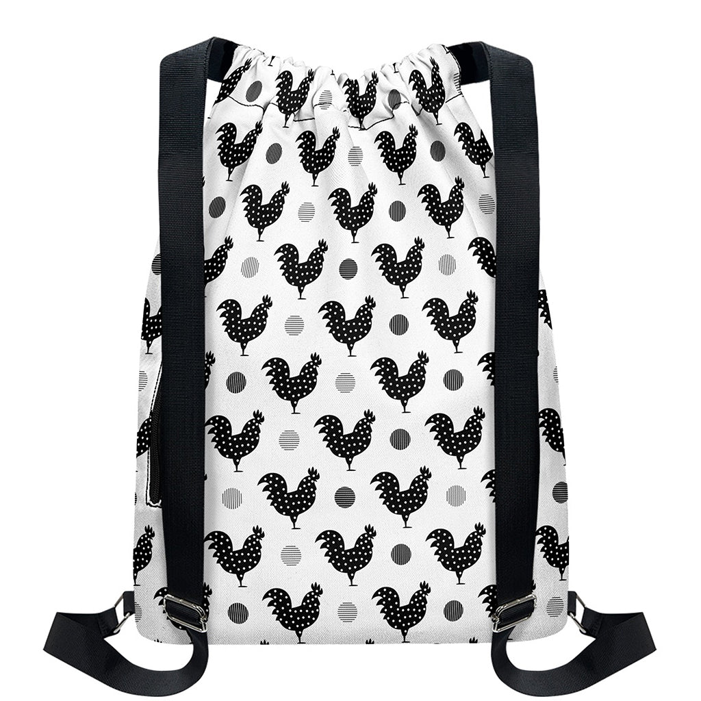 Polka Dot Rooster Pattern Print Drawstring Backpack
