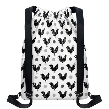Polka Dot Rooster Pattern Print Drawstring Backpack