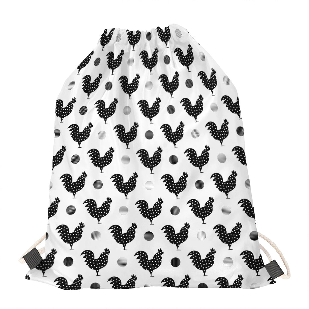 Polka Dot Rooster Pattern Print Drawstring Bag