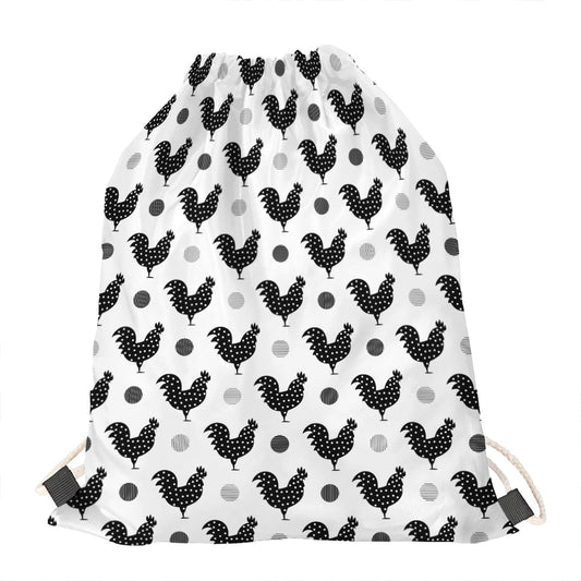 Polka Dot Rooster Pattern Print Drawstring Bag