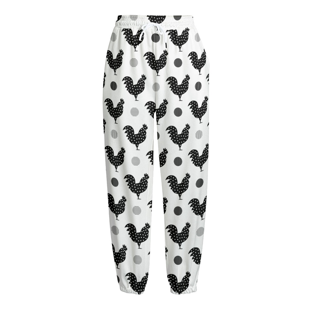 Polka Dot Rooster Pattern Print Fleece Lined Knit Pants