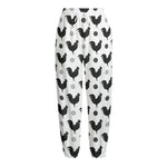 Polka Dot Rooster Pattern Print Fleece Lined Knit Pants