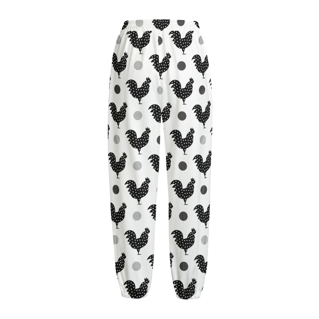 Polka Dot Rooster Pattern Print Fleece Lined Knit Pants