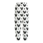 Polka Dot Rooster Pattern Print Fleece Lined Knit Pants