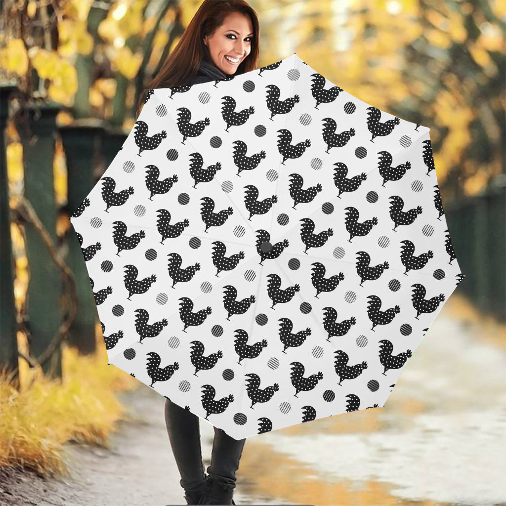 Polka Dot Rooster Pattern Print Foldable Umbrella