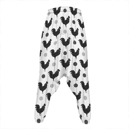 Polka Dot Rooster Pattern Print Hammer Pants