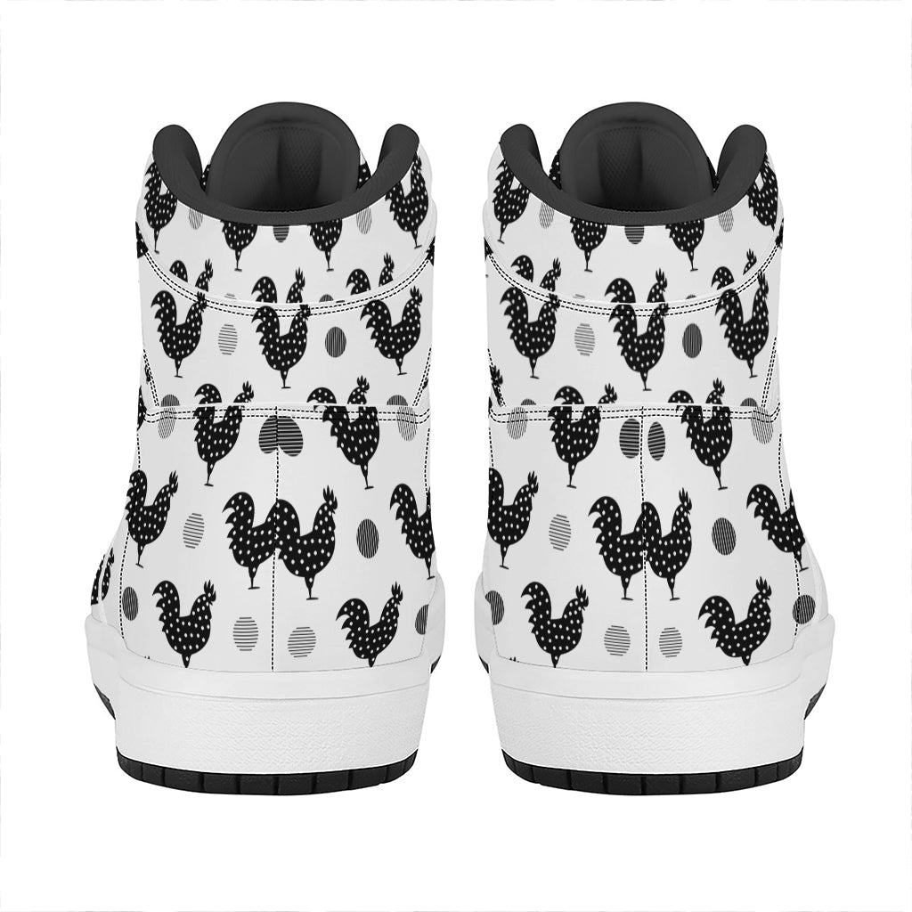 Polka Dot Rooster Pattern Print High Top Leather Sneakers