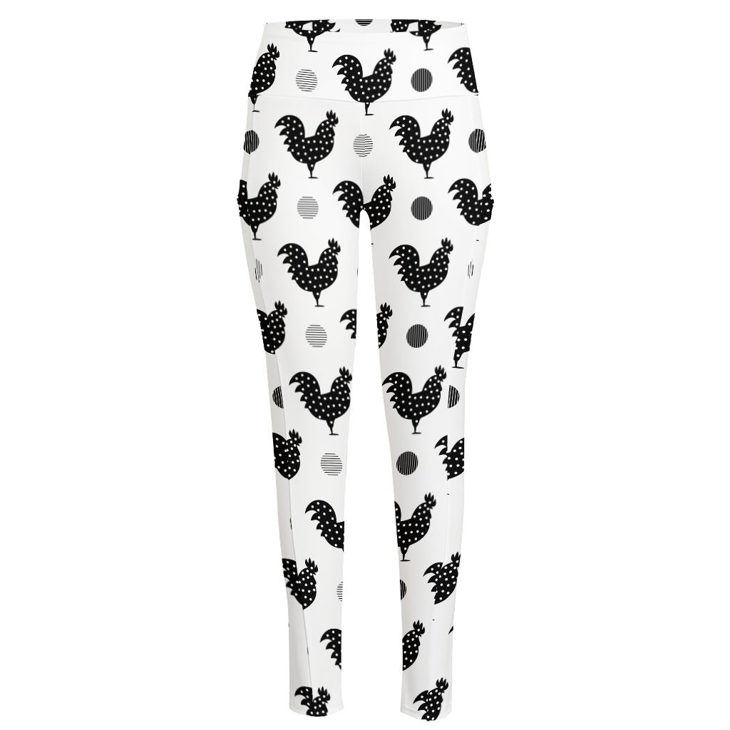 Polka Dot Rooster Pattern Print High-Waisted Pocket Leggings