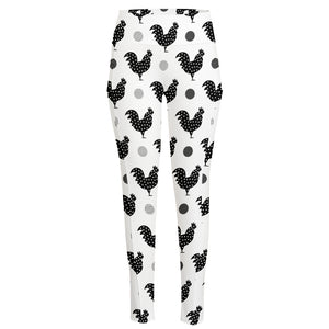 Polka Dot Rooster Pattern Print High-Waisted Pocket Leggings