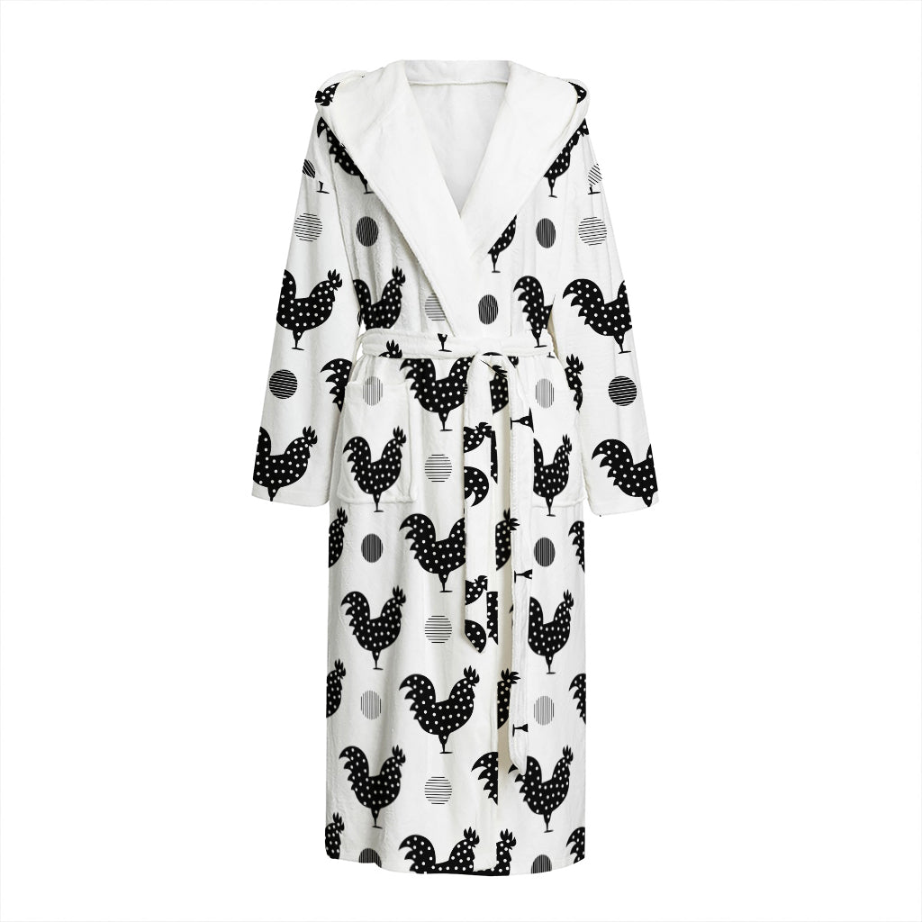 Polka Dot Rooster Pattern Print Hooded Bathrobe