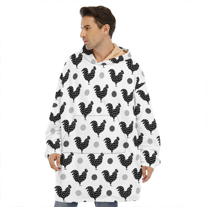 Polka Dot Rooster Pattern Print Hoodie Blanket