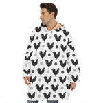 Polka Dot Rooster Pattern Print Hoodie Blanket