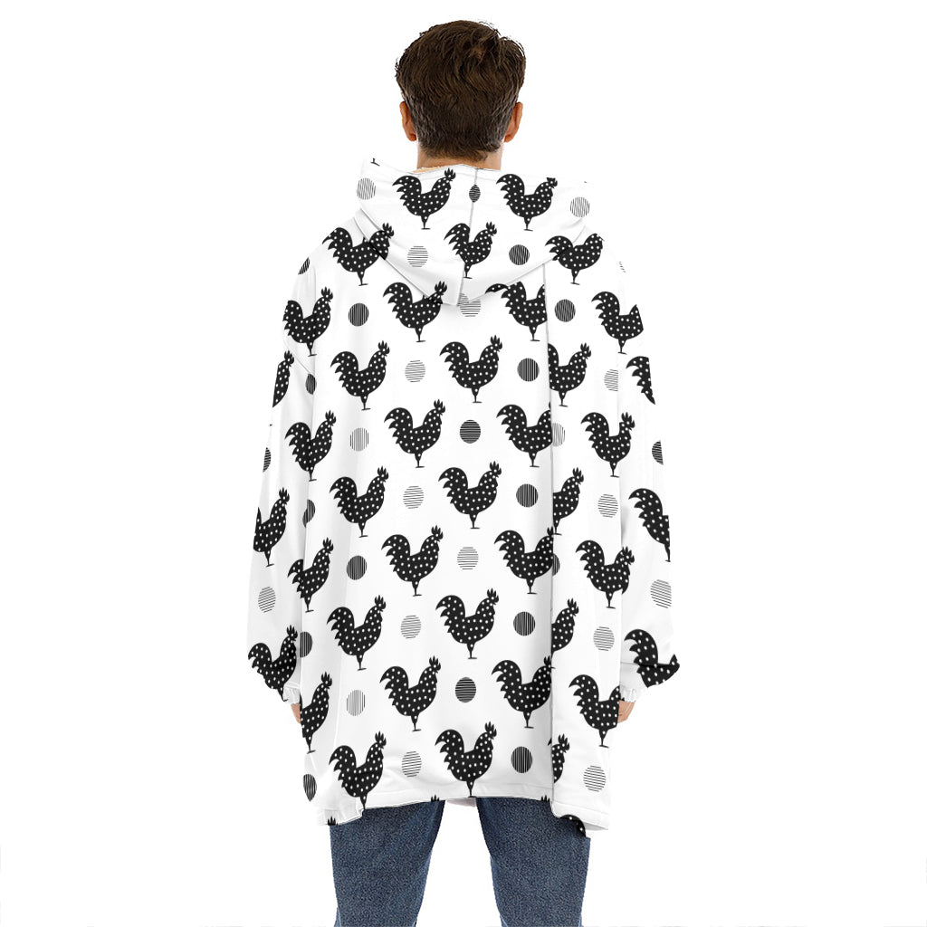 Polka Dot Rooster Pattern Print Hoodie Blanket