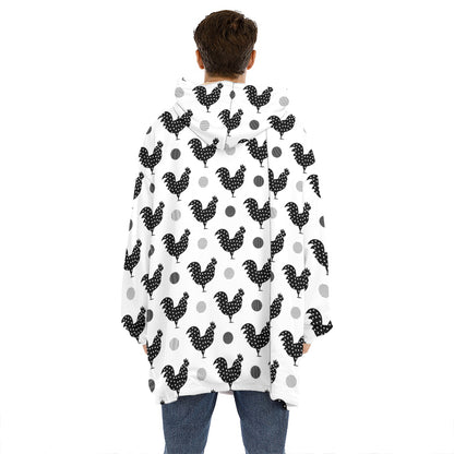Polka Dot Rooster Pattern Print Hoodie Blanket