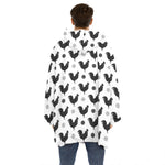 Polka Dot Rooster Pattern Print Hoodie Blanket