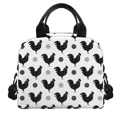 Polka Dot Rooster Pattern Print Insulated Lunch Bag
